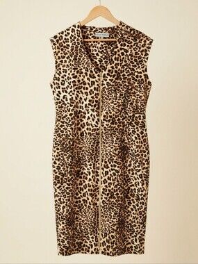 Almost Famous Leopard Zip-Front Midi Dress - Beige & Black